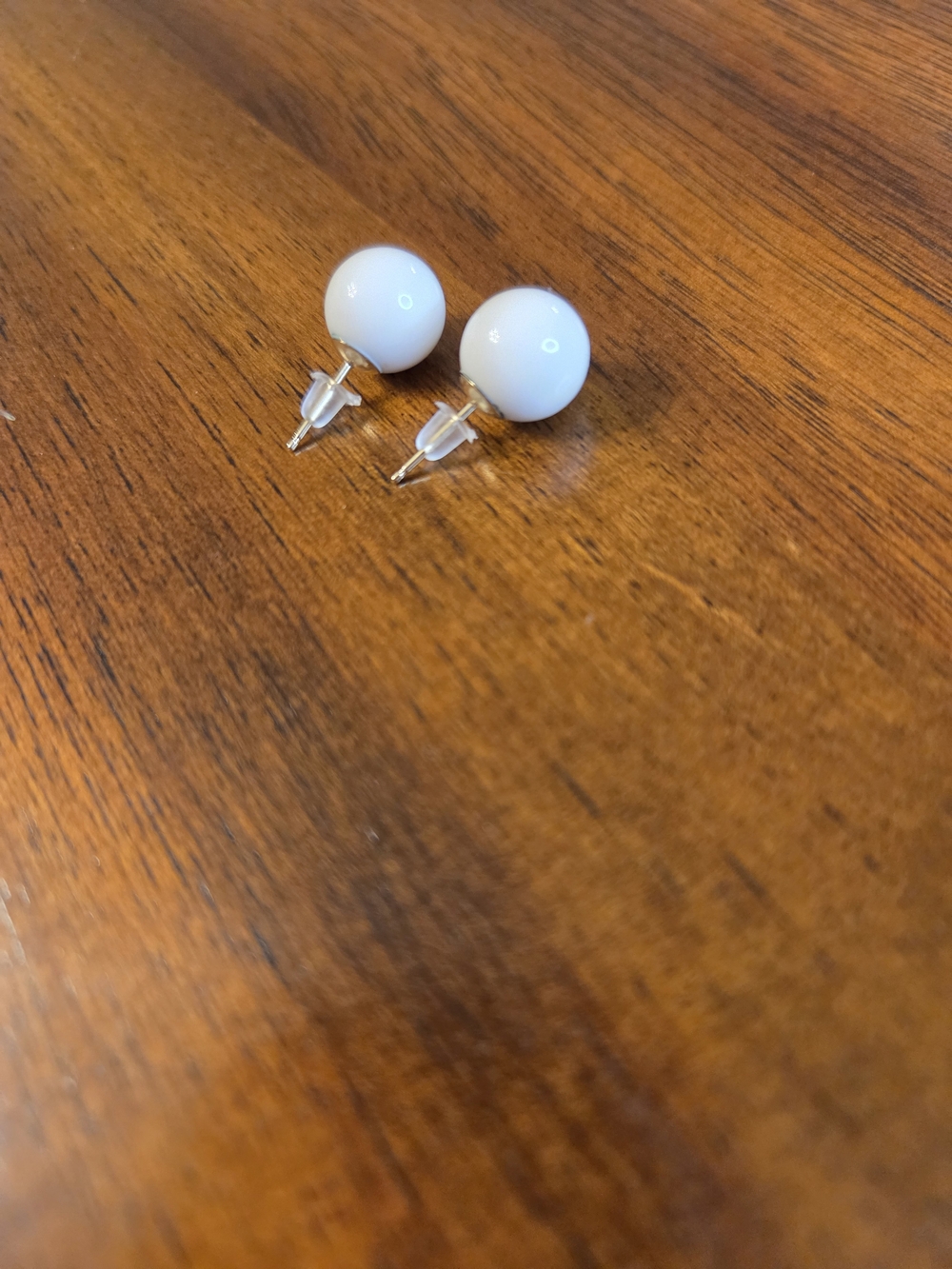 White Ball Stud Earrings with 10K Gold Posts